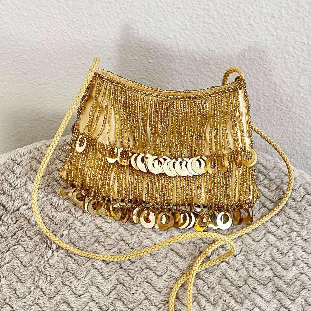 LA REGALE | Vintage Gold Beaded Fringe Mini Bag